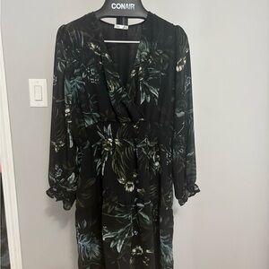 Dex Black and Blue Wrap Sundress with Bishop Sleeves